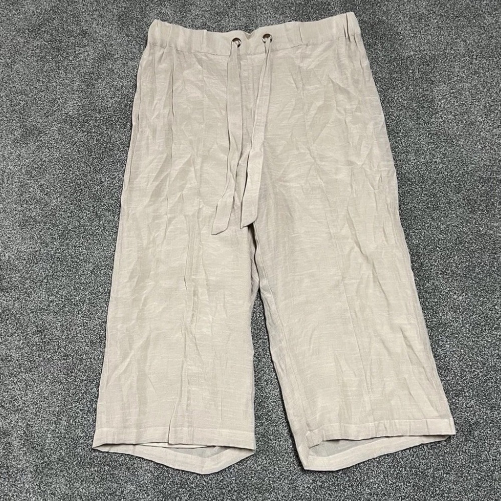 Thalia Sodi Women’s Linen Blend Pull On Cropped Pants Beige Medium